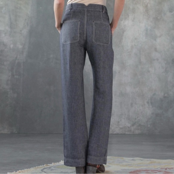 Sundance Linen Follow Beauty Indigo Wide Leg Pants 10 - Picture 2 of 7